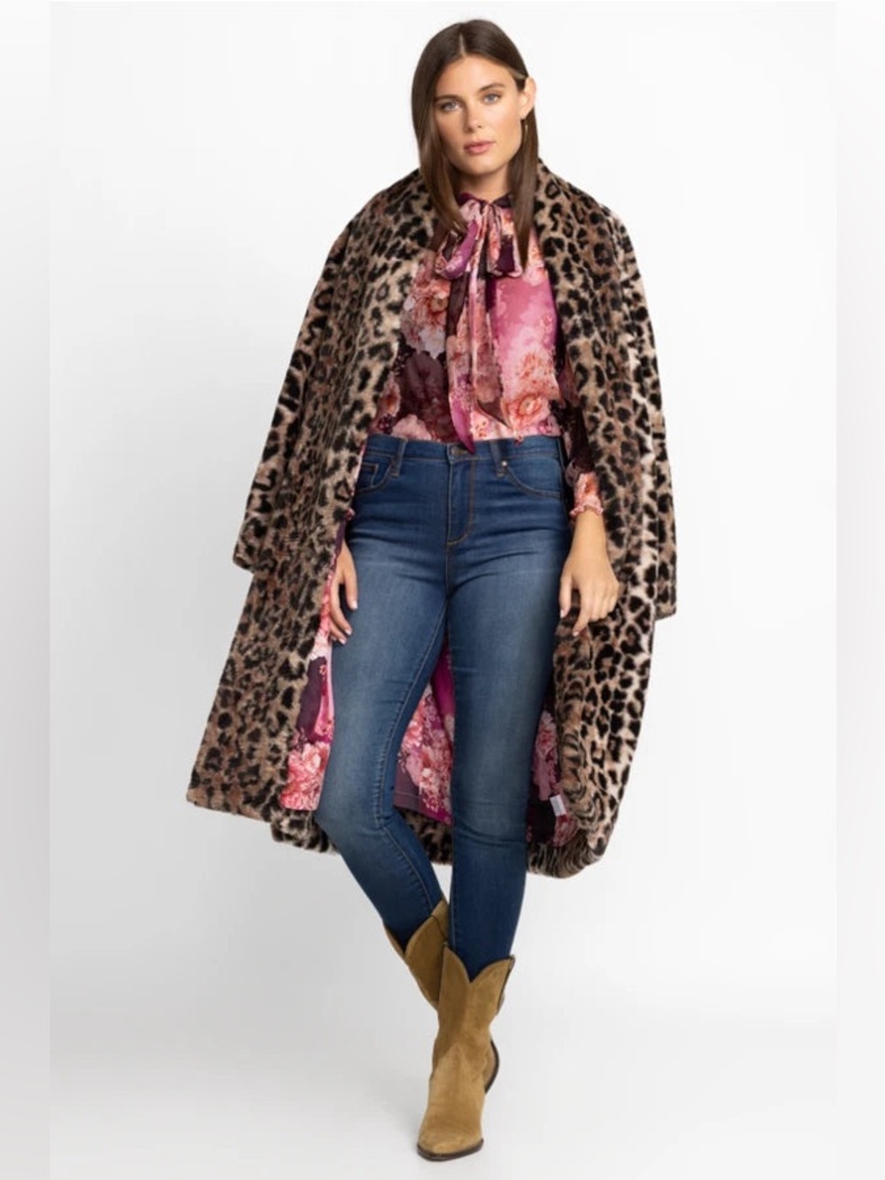 New Johnny Was Faux Fur Leopard Print Coat with 100% Silk Printed Lining Rare - Picture 13 of 16